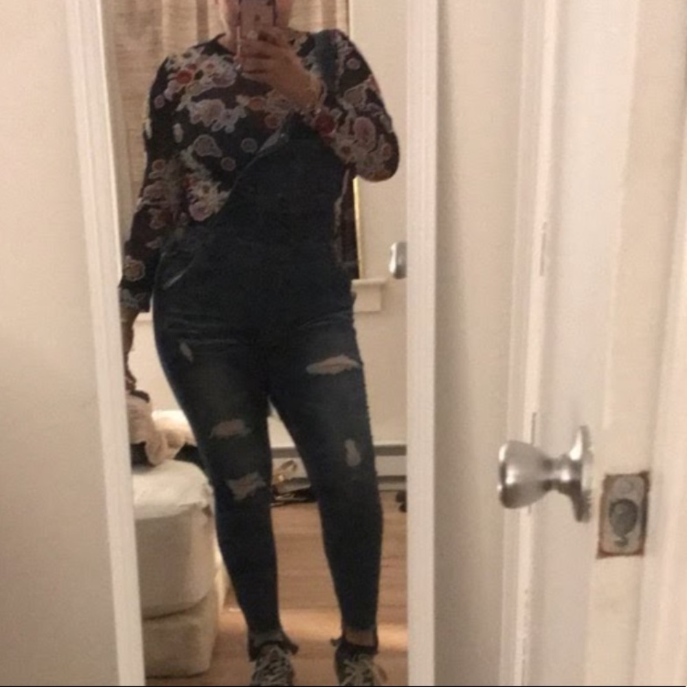 Dark denim overalls